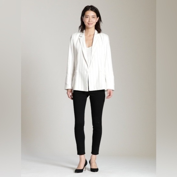 GAP Jackets & Blazers - GAP NWT White Blue Striped Linen Blend Blazer Size 16